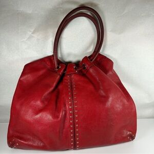 Michael Kors Astor Studded Leather Bag in Red. Large.